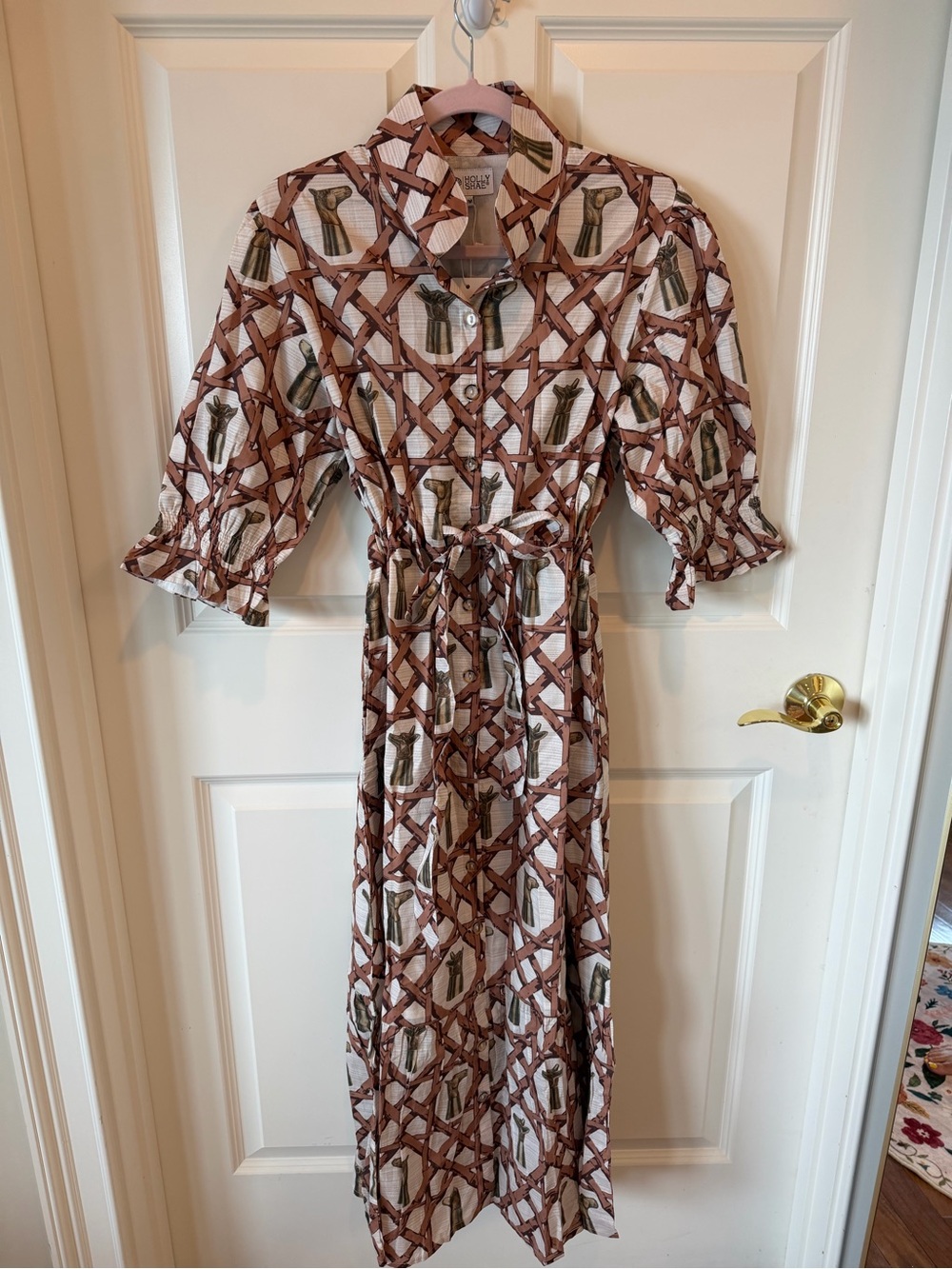 Holly Shae Catherine Button-Front Dress in Lattice with Horses, Foxes and Dogs